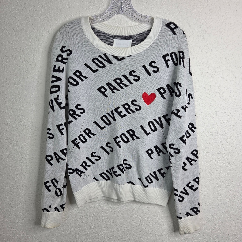 Zadig & Voltaire Sweater XS White Paris Is For Lovers Intarsia Knit Chic Boho